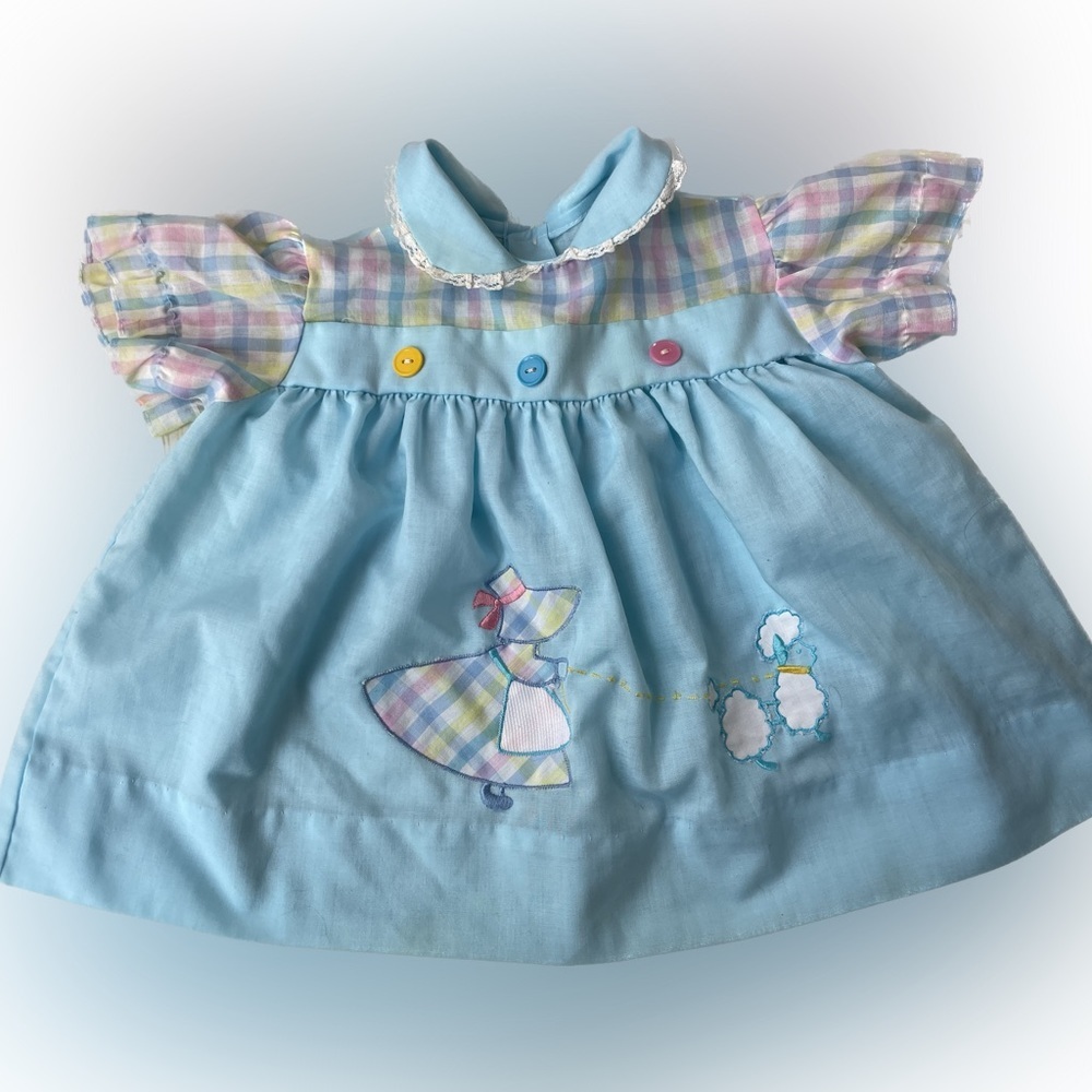 Vintage 80s blue top, peter pan collar, embroidered little bo peep and sheep